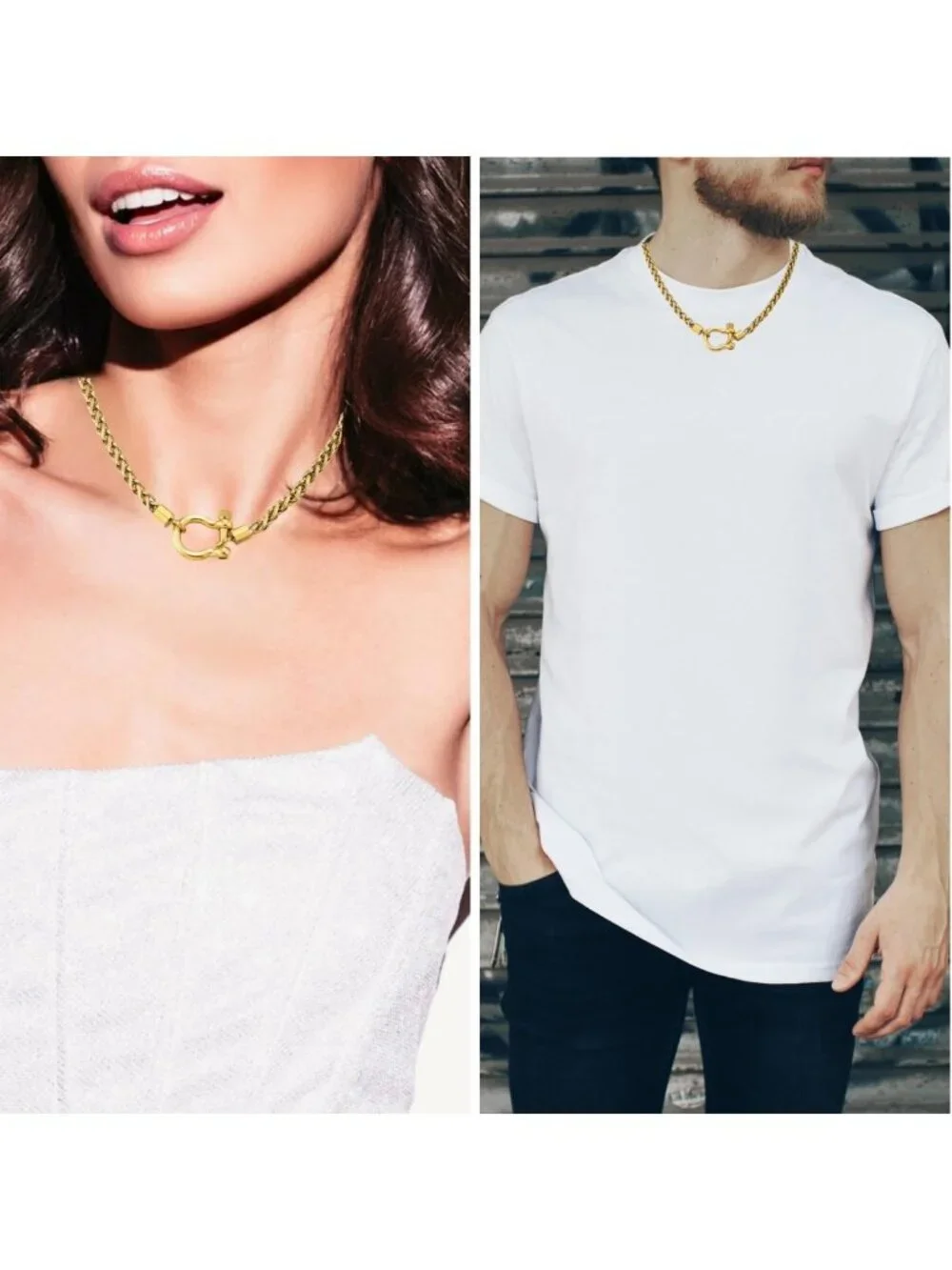 Stylish Stainless Steel Wheat Chain Necklace with Horseshoe Clasp & Anchor